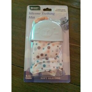 b-Pure for baby Silicone Teething Mitten, 0-18 Months, Blue/White NIP